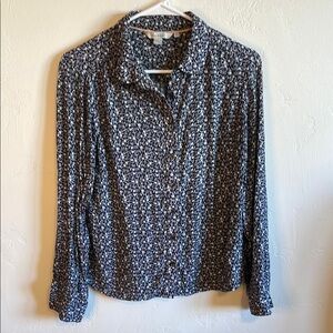 Boden White and Navy Blue Long Sleeve Relaxed Button Down Shirt